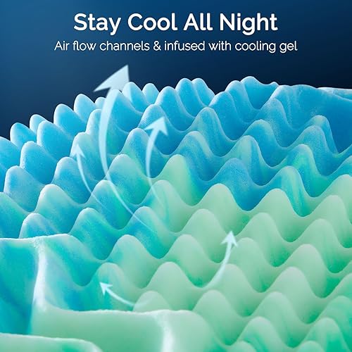 Miniatura 3 de Cubrecolchón de espuma viscoelástica de 3 pulgadas, 7 zonas, tamaño matrimonial, con infusión de gel refrigerante, para aliviar la presión y el