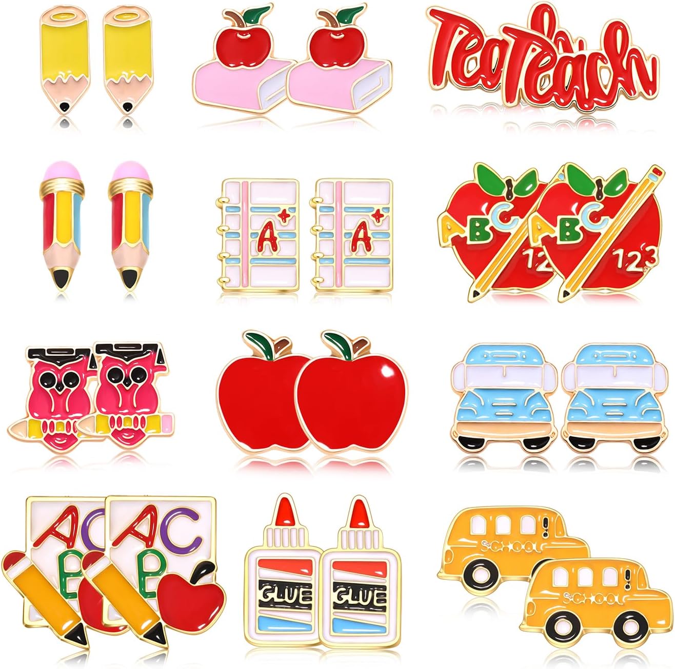 Teacher Earrings Hypoallergenic Cute Small Stud Earrings Funky Apple Books Pencil Teach Owl School Themed Studs Back to School Season Jewelry Teacher’s Day Appreciation Gifts for Students Teacher