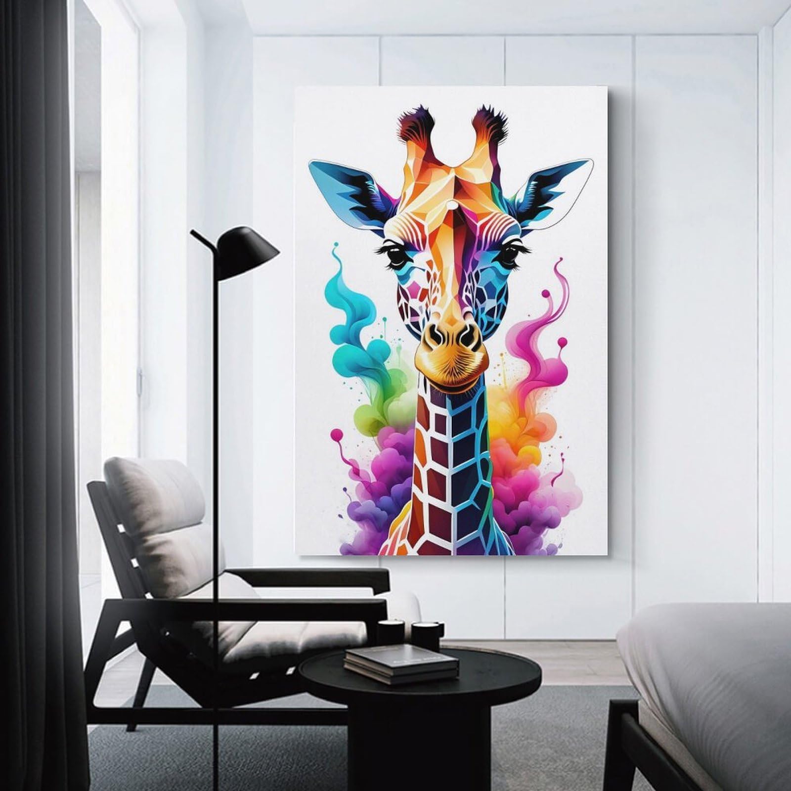 Junmoney Colorful Geometric Giraffe Wall Art Print 16x24inch(40x60cm), for Art Walls, Layered Displays Or Homes, Wall Decor Suited to Curated Displays