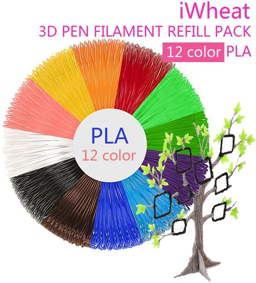 iWheat 3D Pen Filament Refills, Premium PLA 3D Printing Pen Filament 1.75mm, Set of 12 Popular Colors, 20 Feet Each, 240 Feet Total, Great Filament Refills for 3D Printing Pens