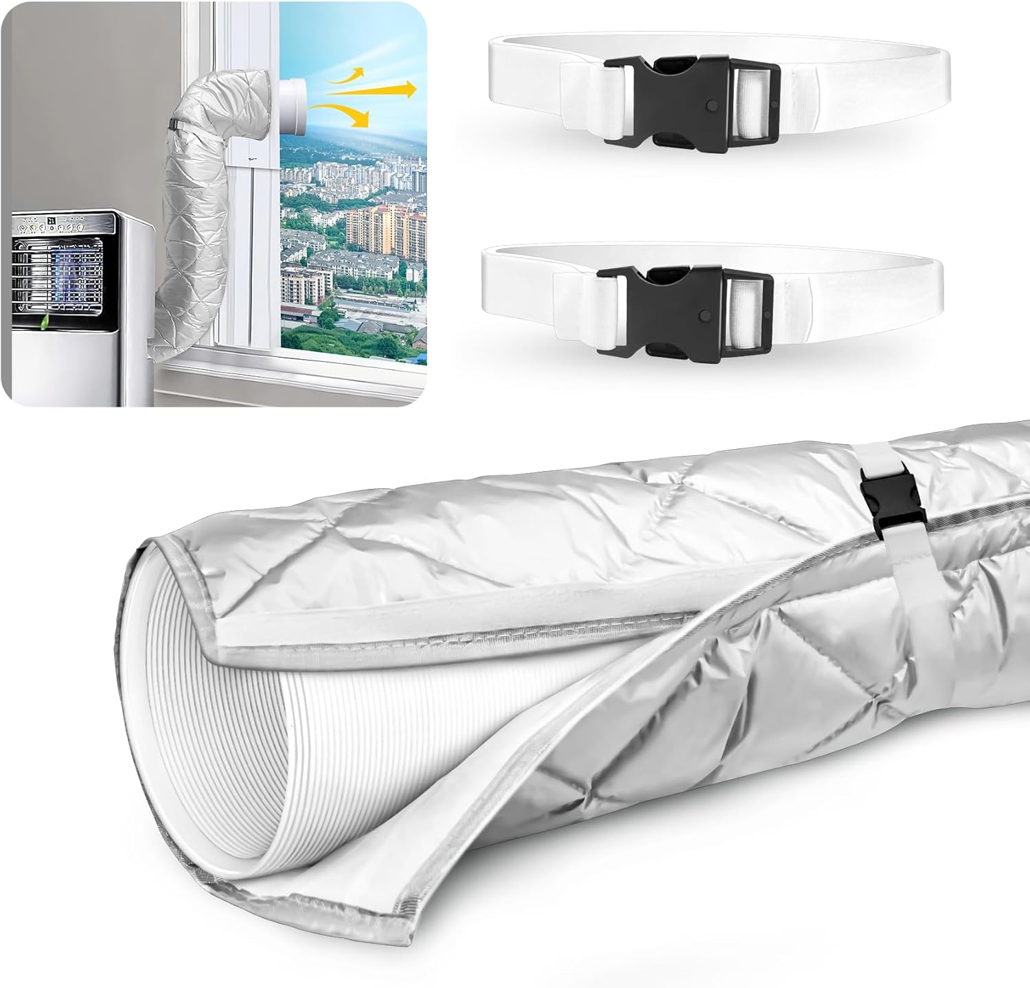 Quilting Air Conditioner Hose Cover,Portable AC Hose Insulation Sleeve with 2 Adjustable Buckle Straps,Cover for Portable AC 5.9" Diameter Hoses
