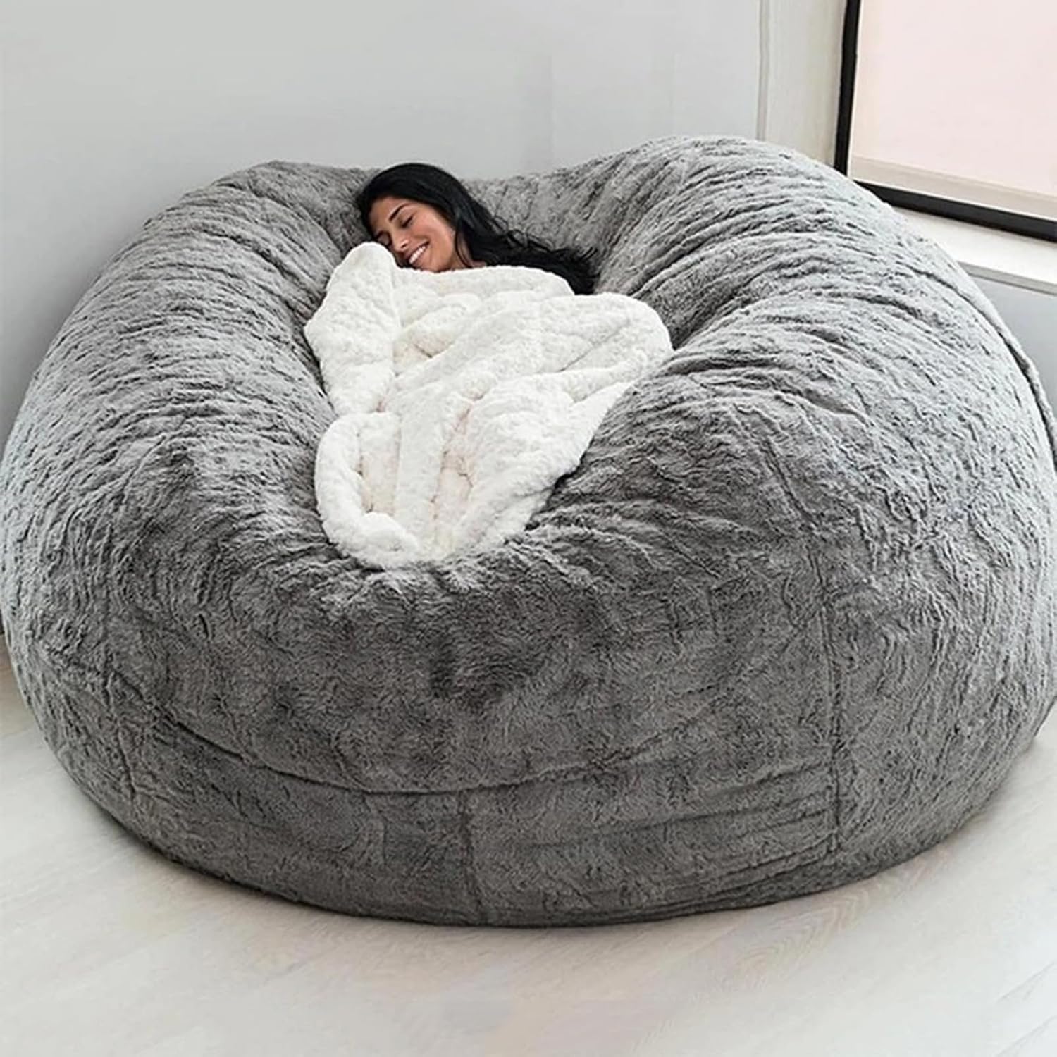 Extra Large Giant Bean Bag Chair Cover - Washable Pv Velvet Lazy Sofa Bed Cover for Adults, Indoor/Outdoor Furniture, Light Gray, 4.5ft (Cover Only, No Filler)