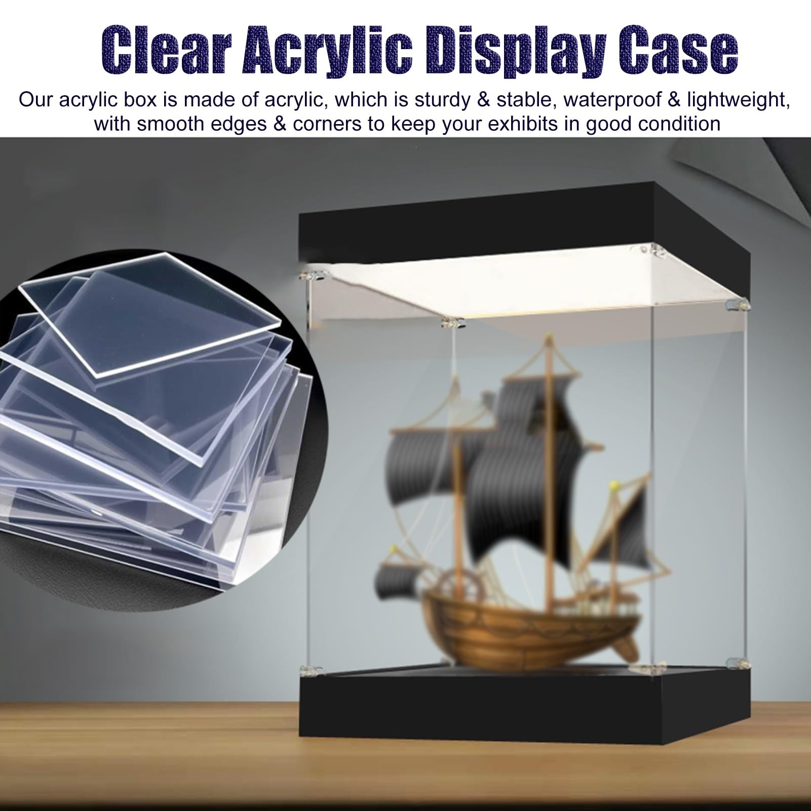 Teca Plexiglass Vetrina Espositiva in Acrilico con Luce a LED, Media, Vetrina Trasparente Alta 10, 15, 20, 25, 30, 35, 40, 50, 60cm, Scatole Espositive Visibili per Trofei/ Oggetti da Collezione(L20xW