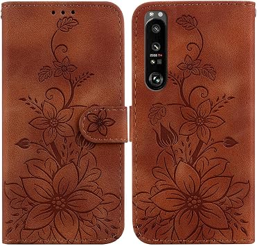 JZ Xperia 1 iii Case Wallet, [Lily][Kickstand Flip][Hand Strap][PU Leather] - Wallet Case for Sony 1 III Case - Brown