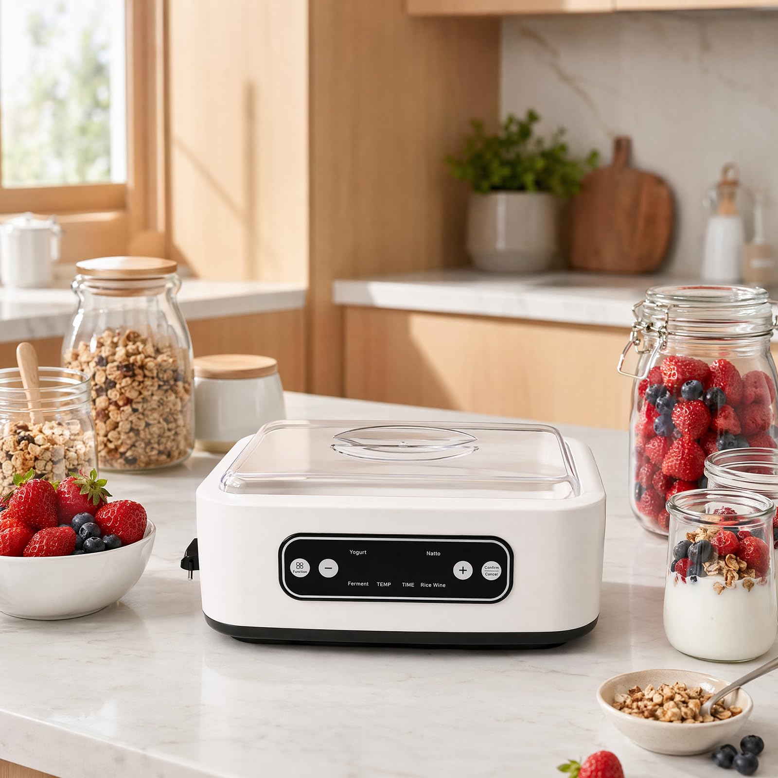 Yaourtière, 1.6 L Machine À Yaourt Avec 6 Pots En Verre De 100ml, Yaourtière Électrique Avec Écran Lcd, Thermostat Réglable Et Minuterie, Yaourtière Automatique Pour Yaourt Maison, Fromage Ou Natto