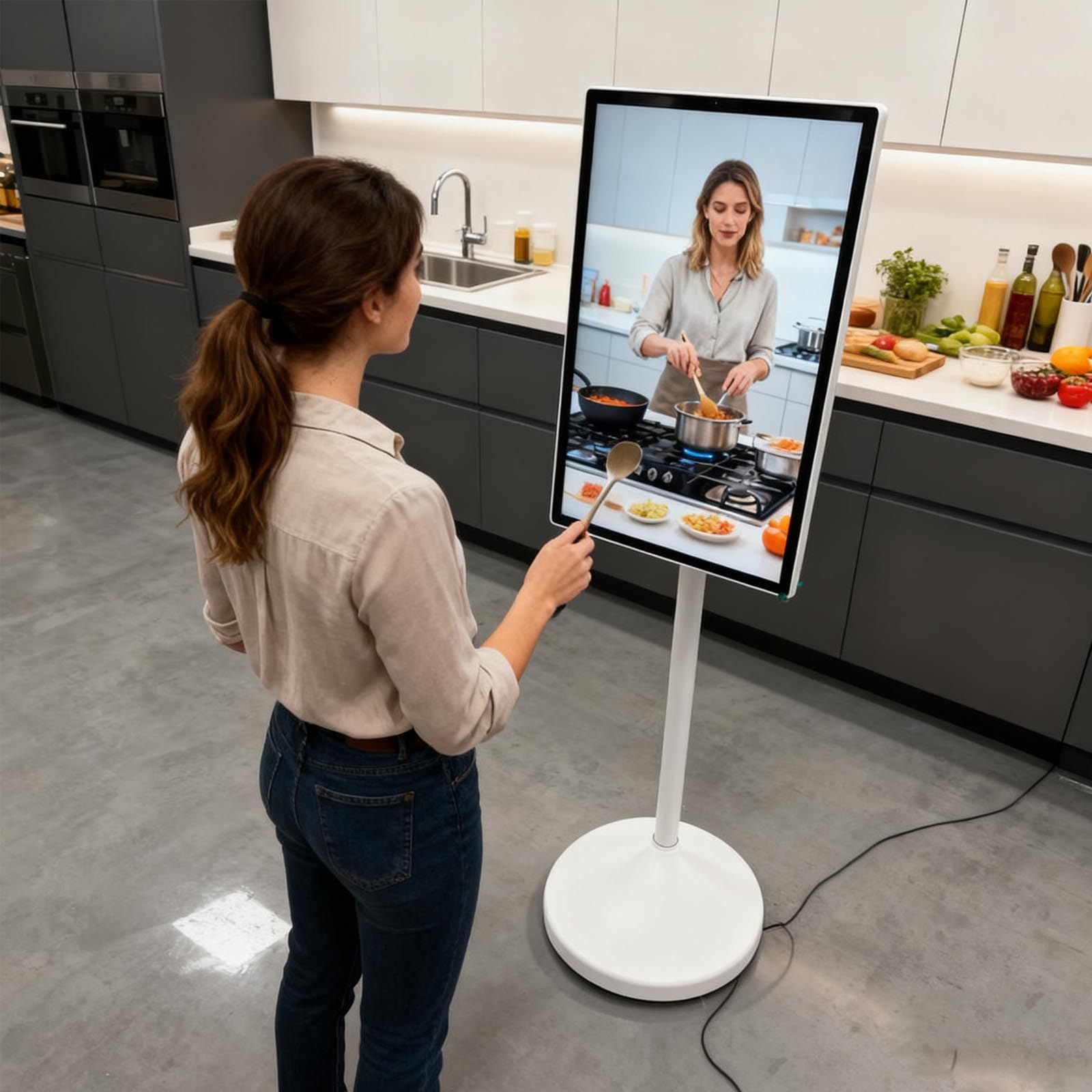TéLéViseurs 21,5/24/27/32 Pouces,TéLéViseur Portable Sur Roues,éCran Tactile Intelligent Portable,éCrans Tv 4k Avec Support Mobile, SystèMe Levage,Rotation Libre,Batterie IntéGréE 21.5in4G+64G
