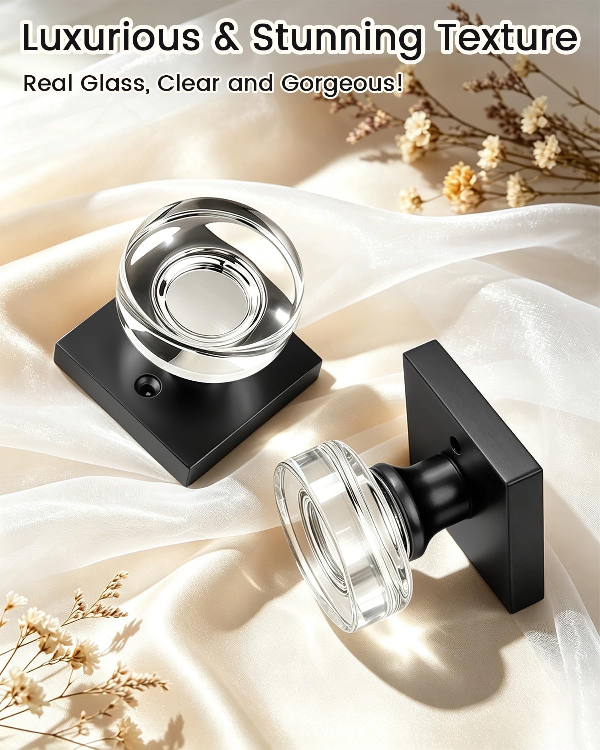Crystal Glass Door Knobs with Lock - Privacy & Security -2 Crystal Glass Door Knobs with Lock - Privacy & Security -2