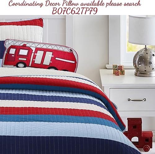 Miniatura 6 de Cozy Line Home Fashions - Juego de ropa de cama Aaron, colcha reversible con rayas náuticas azul marino, rojo y blanco, 100% algodón, juego de ropa