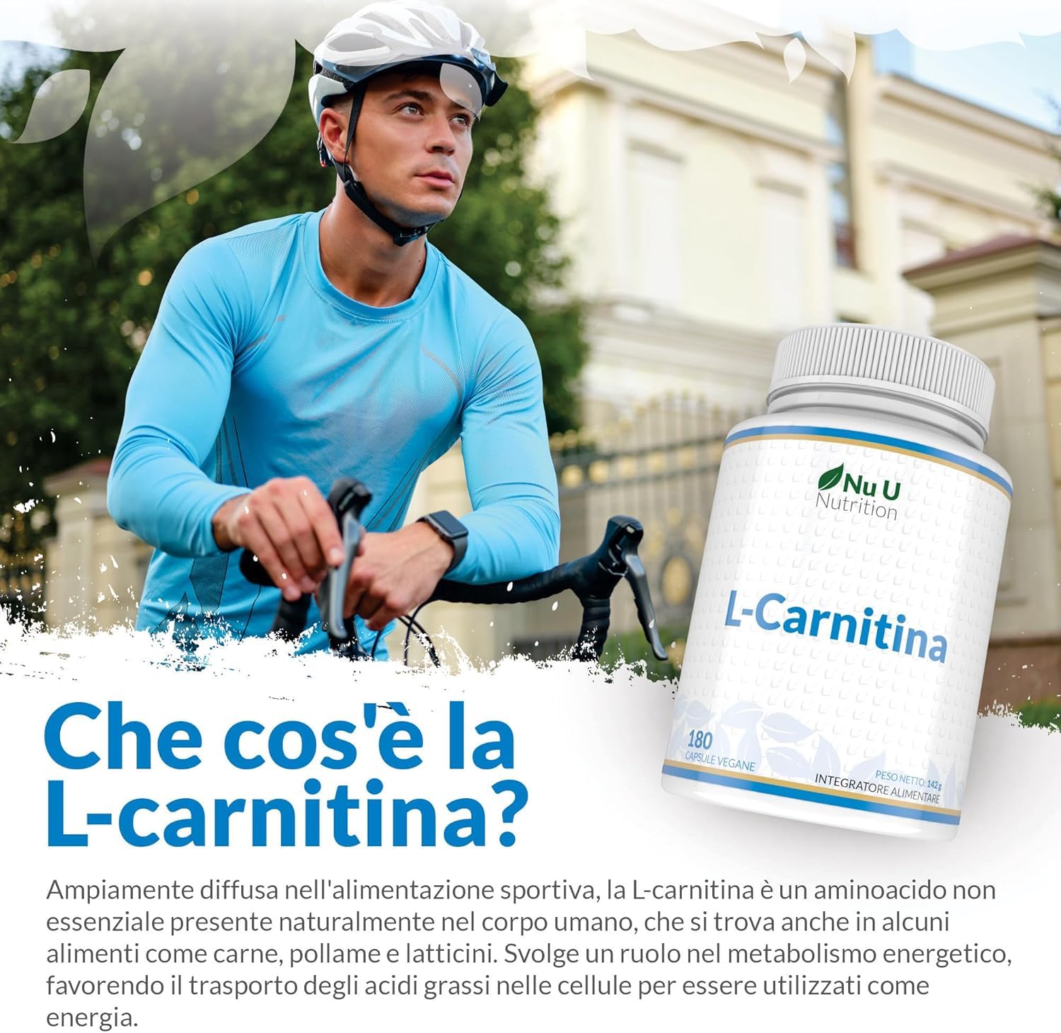 L-Carnitina Tartrato Forte - 180 Capsule Vegane - 550mg di Carnitina per Capsula - Con Vitamine & Minerali - Integratore Pre e Post Workout per Sportivi - Prodotto in Europa - Nu U Nutrition