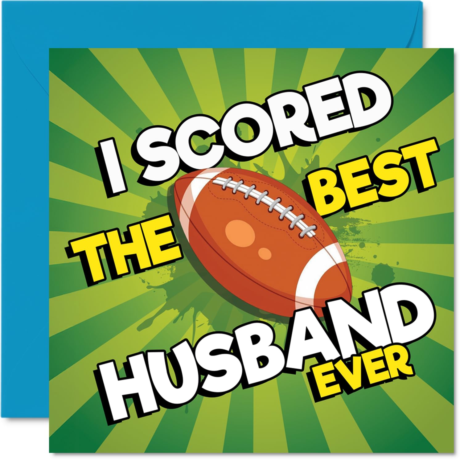 Playful Birthday Card for Husband - Goal-worthy Banter - Bold Football Design with 'I Scored the Best Husband Ever' - 145mm Square, Envelope Included