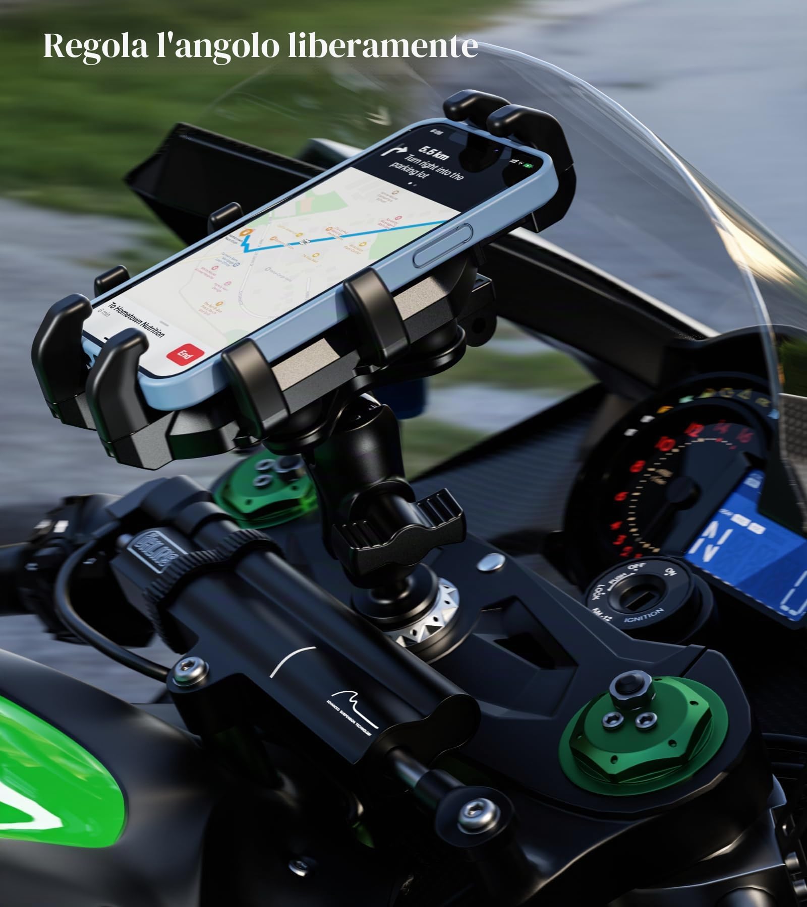 BRCOVAN Supporto per cellulare per manubrio della forcella della moto, con antivibrazioni, regolabile, resistente, adatto per tubi da 12 mm a 25,4 mm di diametro, compatibile con smartphone da 5,4 a