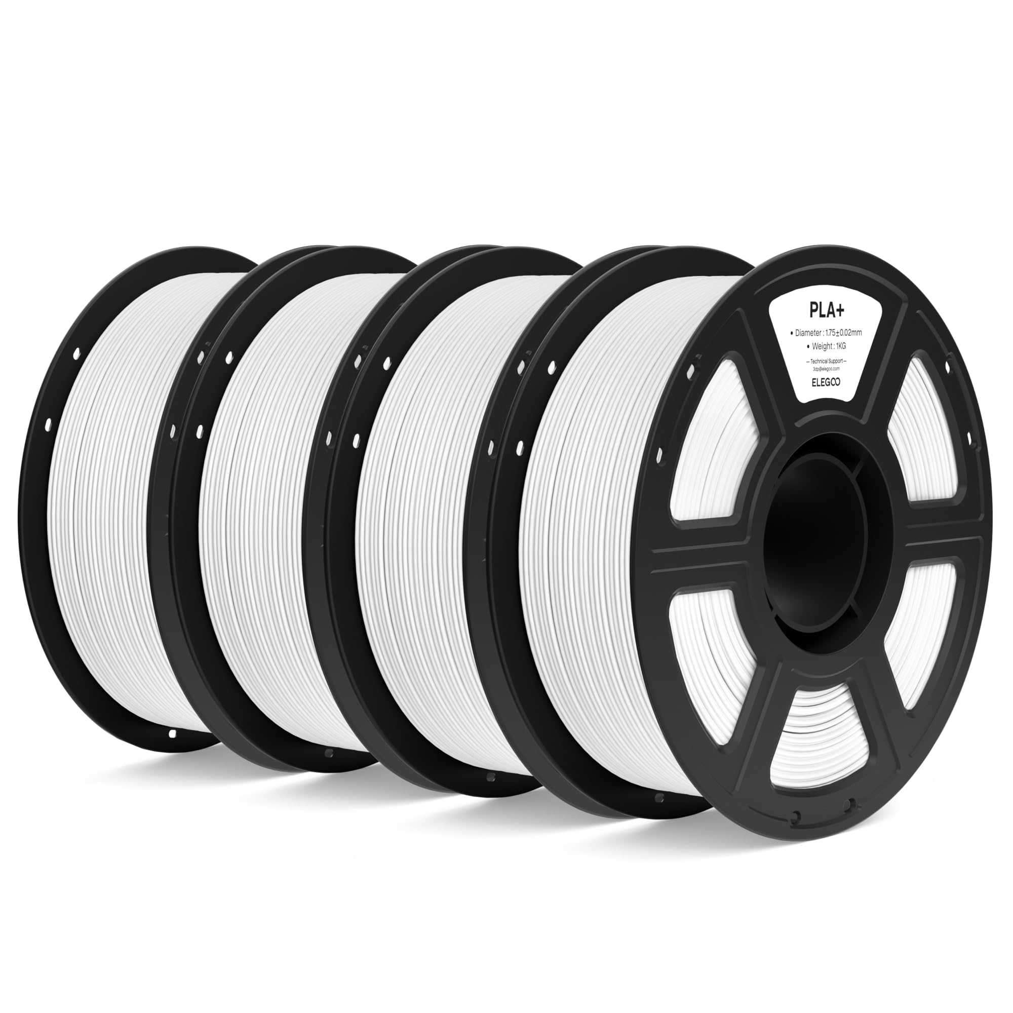 ELEGOO PLA+ Filamento 1,75mm Bianco 4KG, PLA Plus ad Alta Resistenza per Stampanti 3D, Precisione Dimensionale +/- 0,02mm, Bobina da 1kg (2,2lbs) Compatibile con la Maggior Parte delle Stampante 3D