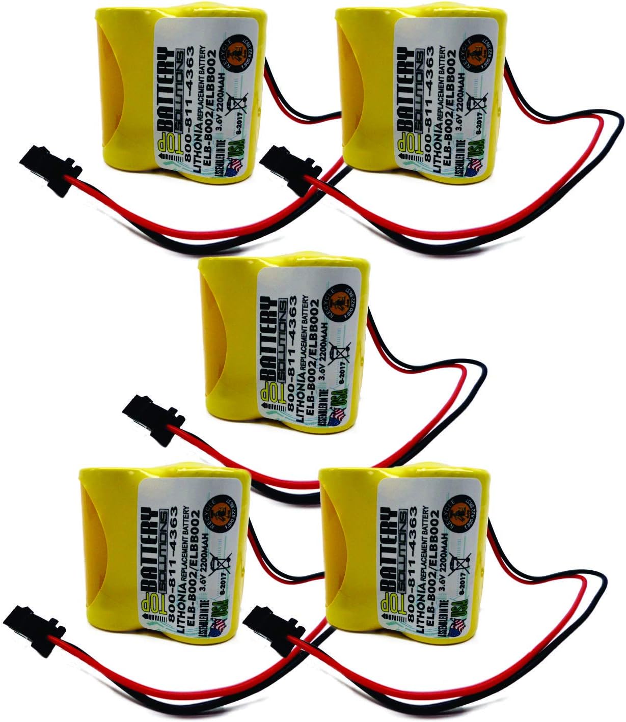 5pc Litonia ELB-B002 Battery Emergency Light 3.6v 2.2Ah NiCD ELBB002