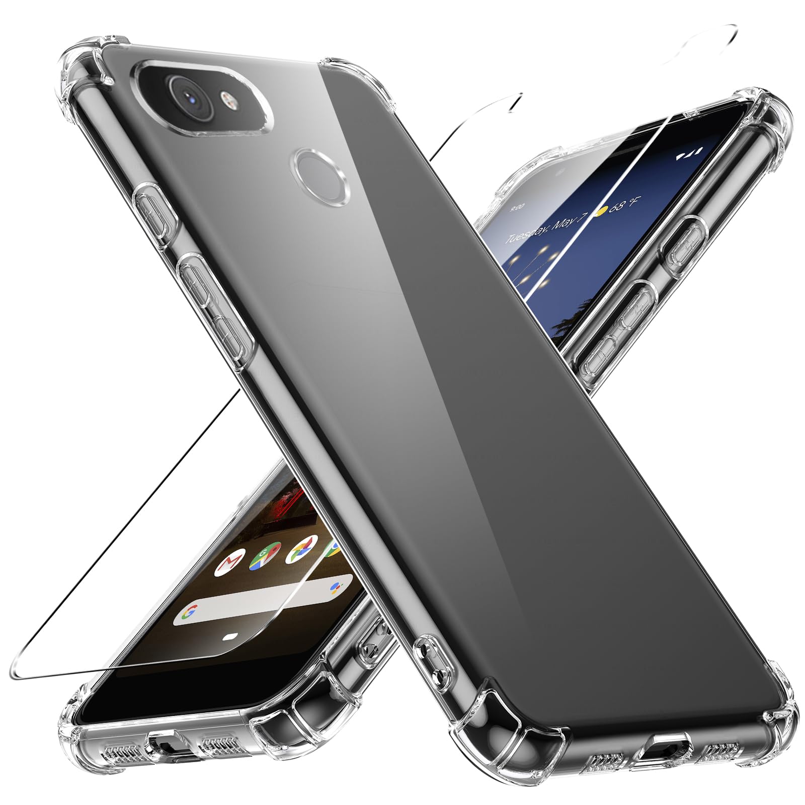 Case for Google Pixel 3A XL Phone case, with 1 Piece Screen Protector, TPU Bumper Shockproof Silicone Fullbody Protective Case Cover for Google Pixel 3A XL, Transparent