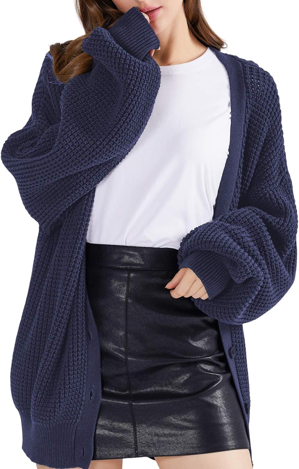 QUALFORT Cardigan Sweaters for Women 100% Cotton Button-Down Oversized Knit Outerwear Fall Tops for Women 2026 - Image 6