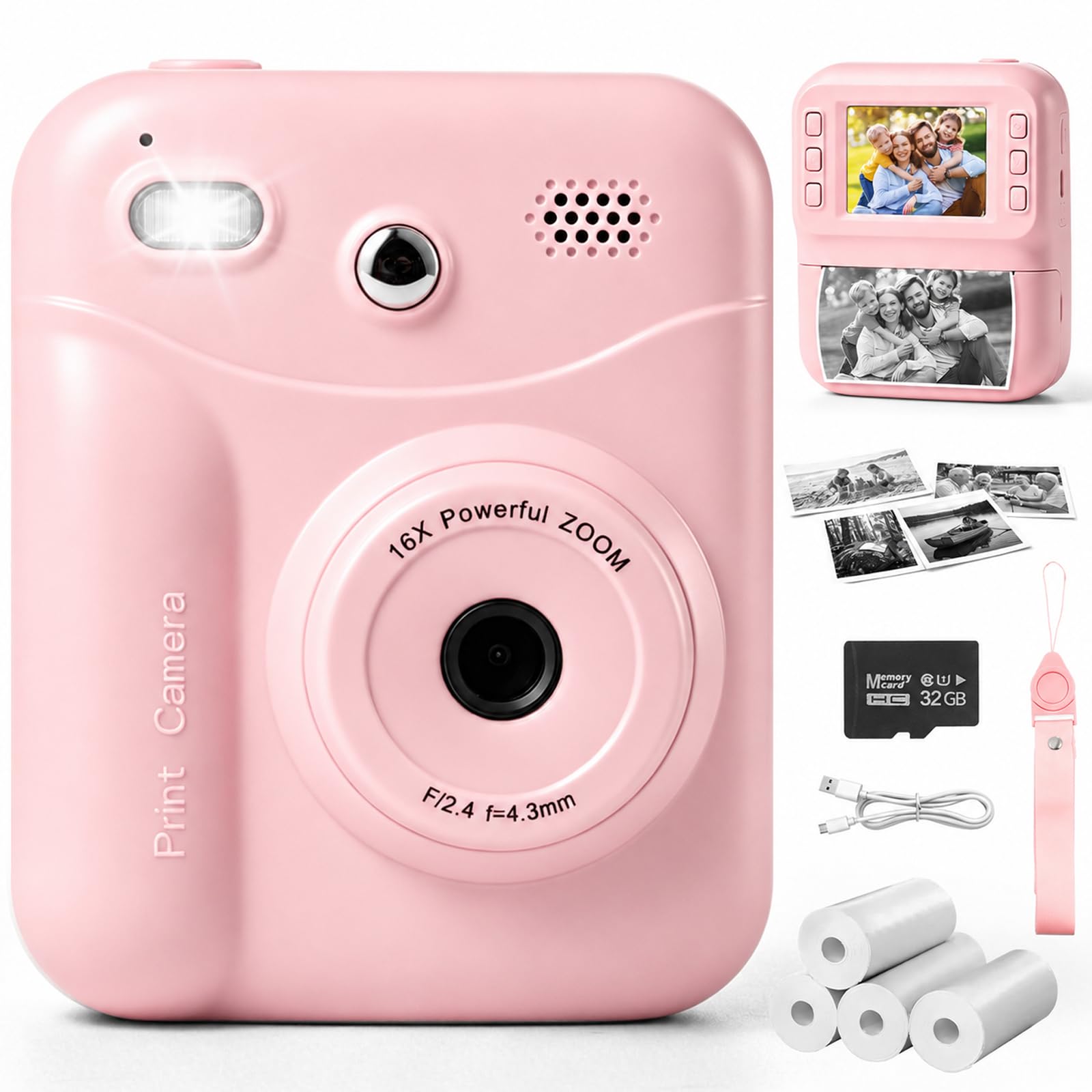 Lullu Camara Fotos Infantil Instantanea, 48MP Fotografia Niños 3-12 Años | 1080P Maquina Instantánea, 32G Tarjeta, 4 Rollos Impresora, Cámara Instanea Niña Regalo de Juguete para Criança, Antigolpes