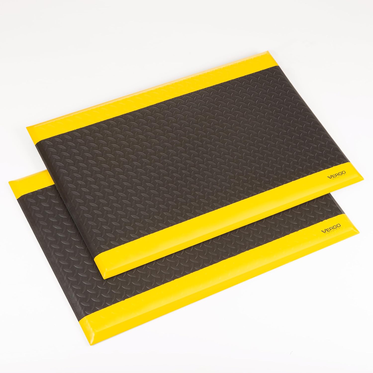 Vergo Industrial 15/16” Extra Thick Anti Fatigue Mat - Heavy Duty Commercial Grade Diamond Plate Ergonomic Standing, Non-Slip Black with Yellow Anti Fatigue Floor Mat for Work, Shop (2-Pack 2' x 3') 2' x 3' 2 Pack