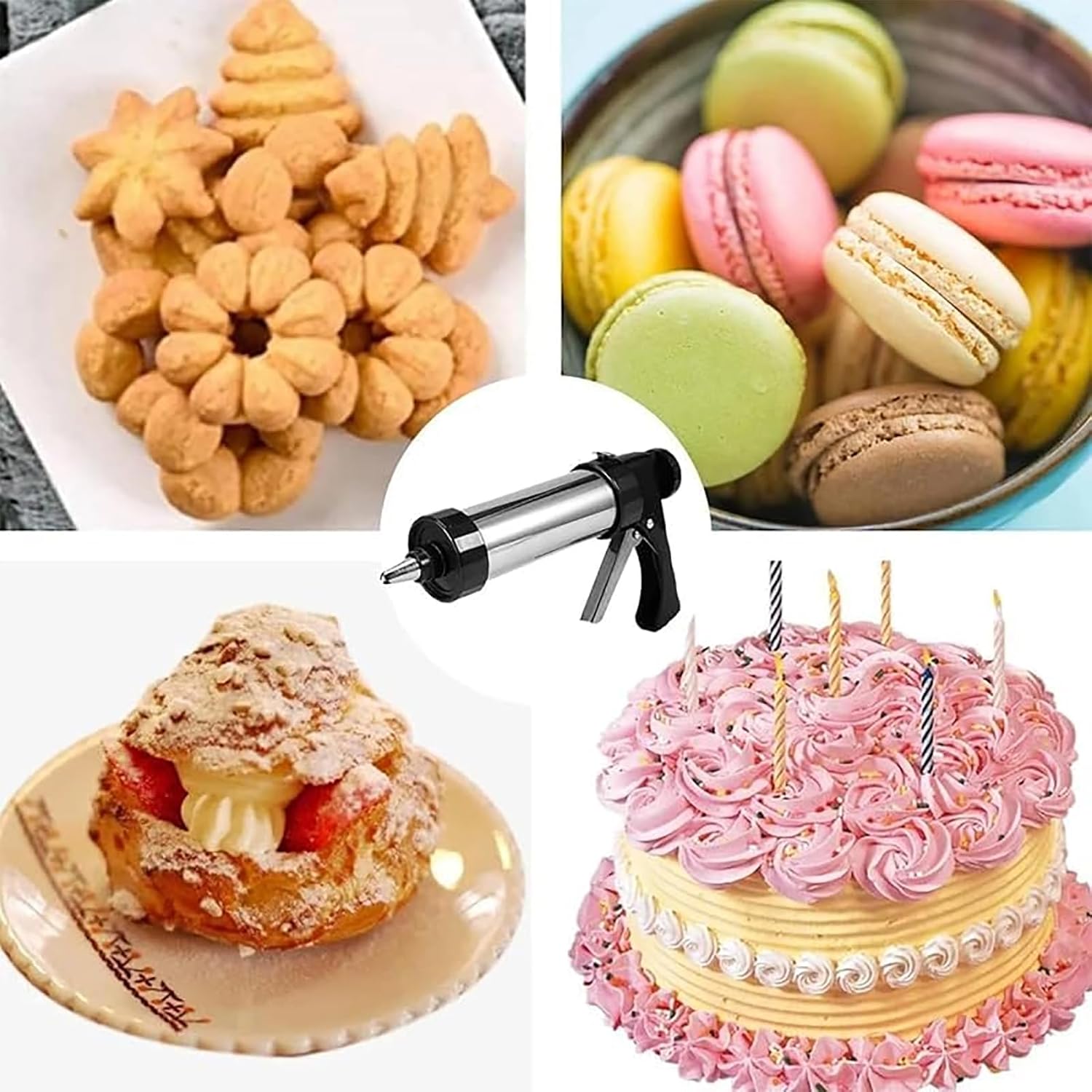 Cookie Press Gun Kit, Stainless Steel Cookie Press Gun Set with 13 Cookie Discs and 8 Icing Nozzles, Ease of Operation and Easy to Wash for Home DIY Cookie Maker and