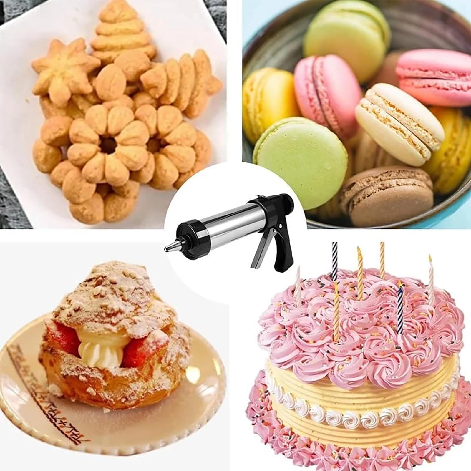 Kit De Pistola para Prensar Galletas, Juego De Pistola para Prensar Galletas De Acero Inoxidable con 13 Discos para Galletas, Facilidad De Operación para Hacer Galletas Y Decorar Pasteles
