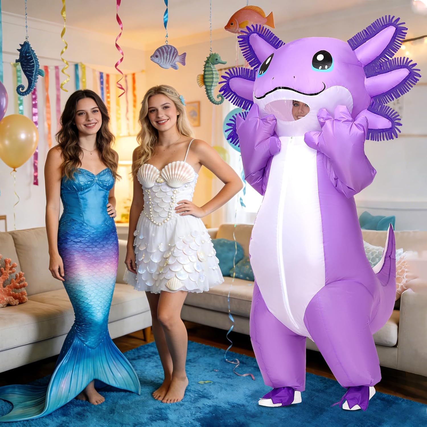 Stegosaurus Inflatable Axolotl Costume Adult Halloween Blow Up Costumes Deluxe Funny Costumes Animal Women Men Cosplay Party Purple