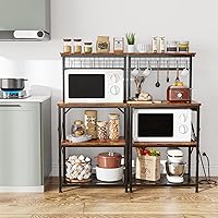 Vista 8 de Furologee Estante para hornear de cocina con toma de corriente, soporte para horno de microondas con almacenamiento de 4 niveles, mesa de café con 6