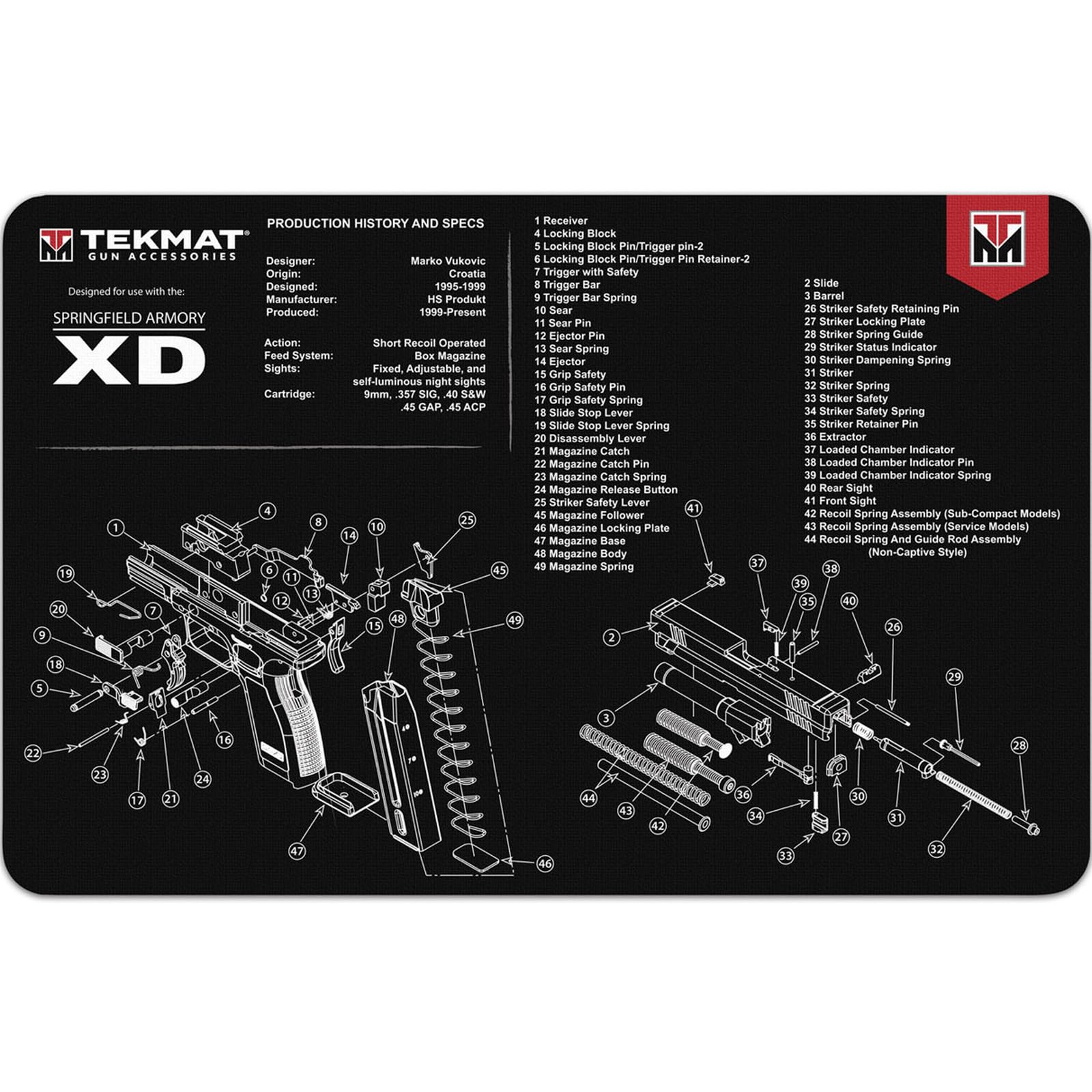 TekMat Original 11" x 17" - 1/8" Thick Oil Resistant Non-Slip Waterproof Scratchproof Washable Handgun Maintenance & Cleaning Mat for use with Springfield Armory