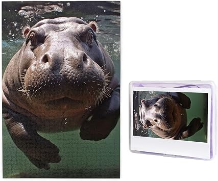 1000 Piece Jigsaw Puzzle for Adults Wooden Challenging Puzzle Diving Hippo Photo Puzzle Custom Personalized Picture Puzzle for Adults & Kids Family Game Nights 19.7"x19.5" Puzzle