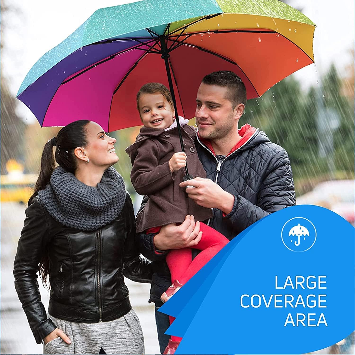 SHOPOBOX Umbrella for Men, Umberallas for Rain Big Size Men, Windproof Umberalla Large for Man,Women,Kids,Girls,Boys - 3 Fold with Auto Open (RAINBOW) 3