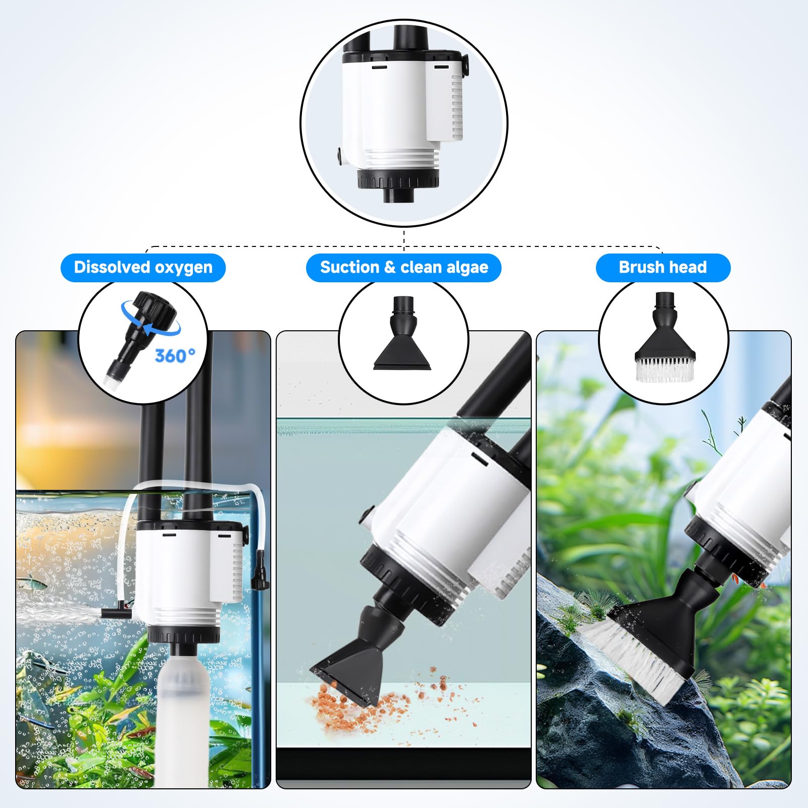 AQQA Aspirapolvere per acquario, 8 in 1, aggiornamento elettrico, 30 W, per cambio acqua, lavaggio della sabbia, filtraggio e circolazione dell'acqua