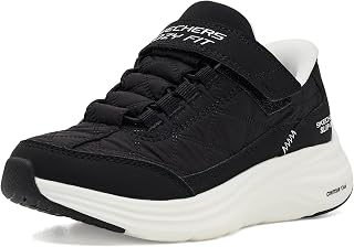 Skechers 컨투어 폼 코지 핏 슬립온 스니커즈, 에어 쿨 메모리 폼, 블랙 텍스타일/블랙 합성/화이트 트림, 4H