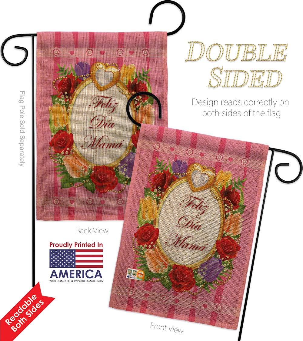 Felíz Día Mamá Burlap Garden Flag Family Mother Day Mom Mama Grandma Love Flowers Parent Sibling Relatives Grandparent Small Decorative Gift Yard House Banner Double-Sided Made In USA 13 X 18.5