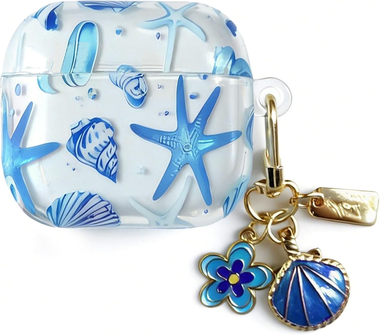 for AirPods 4 Case, Ocean Theme Case for AirPods 4 with Shell & Flower Charm, Shockproof AirPods 4 Protective Cover for Men Women Girls, Cute Case Compatible with Airpods 4 (Blue Ocean Starfish)