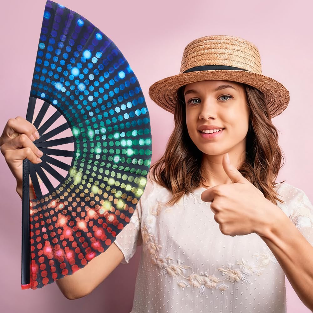 nbeads 2 Set 63cm Faltfächer Klapperfächer, Mit Farbenfrohem Regenbogen Design Und Aufbewahrungstaschen Tragbare Faltbare Deko Ventilatoren Für Rave Fanpartys Auftritte Und Outdoor Veranstaltungen