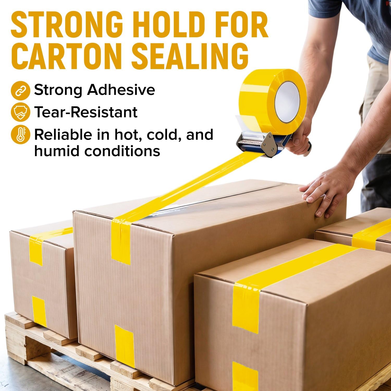 3" x 110 Yards Yellow Packing Tape, 6 Rolls - 2.0 Mil Carton Sealing Tape - Strong Adhesive Shipping Tape for Moving, Storage & Packaging Boxes