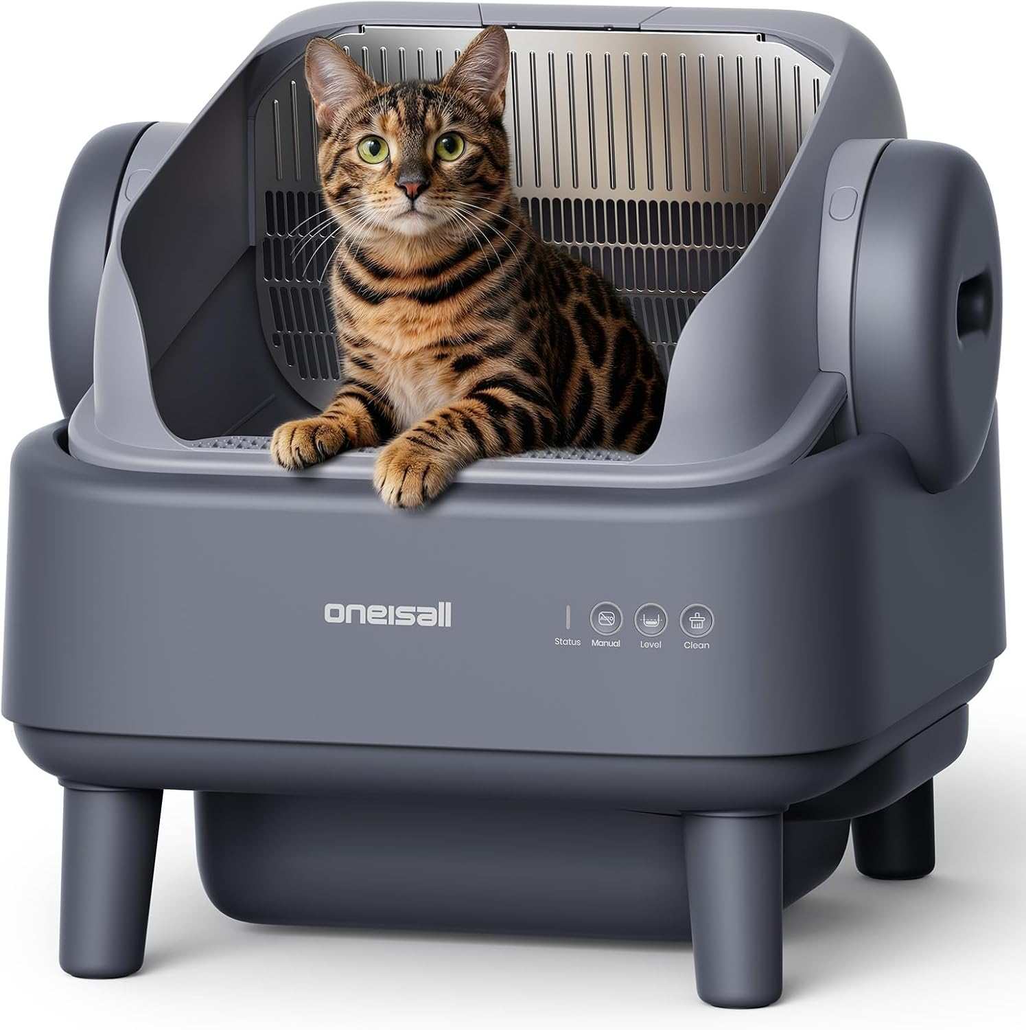 oneisall Self Cleaning Litter Box: Ease S1 Open-Top Cat Litter Box Rinsable Easy Clean, with Safety Protection & 11L Large Waste Bin & 40pcs Waste Bags, Automatic Cat Litter Box for Multiple Cats