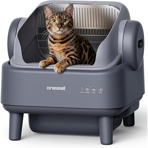 oneisall Self Cleaning Litter Box: Ease S1 Open-Top Cat Litter Box Rinsable Easy Clean, with Safety Protection & 11L Large Waste Bin & 40pcs Waste Bags, Automatic Cat Litter Box for Multiple Cats