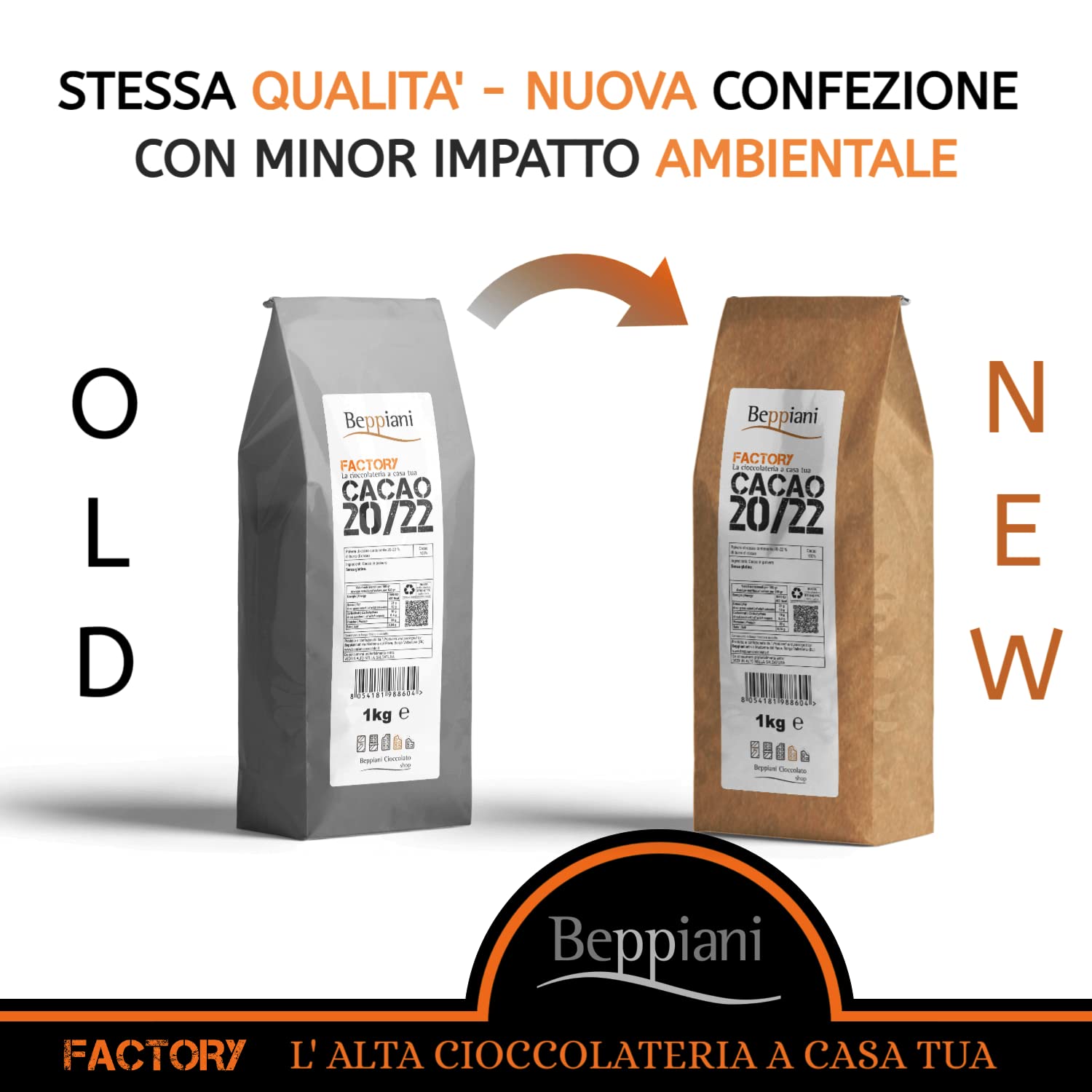 Cacao in polvere Beppiani – gluten free- adatto per glasse, cioccolata, cioccolata calda, tiramisù, prodotto professionale, usato nelle cioccolatiere internazionali, confezionato in Italia
