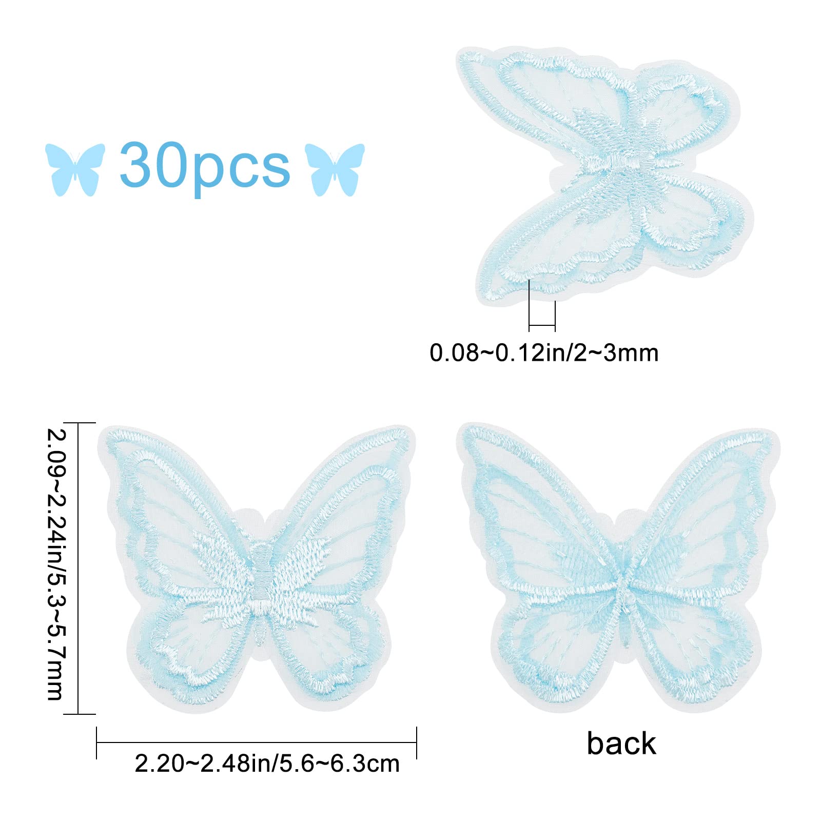 12 Toppe Farfalla In Organza Doppio Strato - Blu - Decorazioni Per Abiti Da Sposa E Fai Da Te