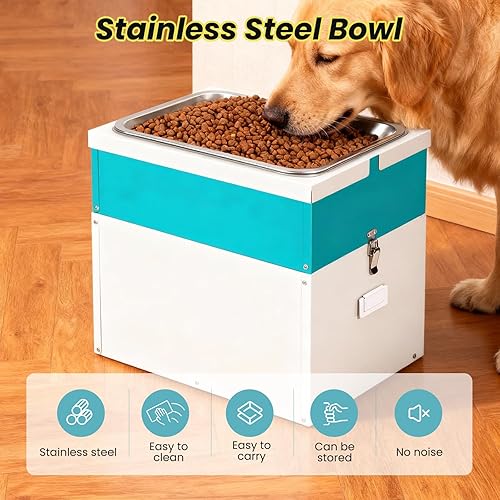 Miniatura 4 de Dispensador automático de agua para perros grandes, recipiente de acero inoxidable y contenedor de almacenamiento de alimentos para perros (11