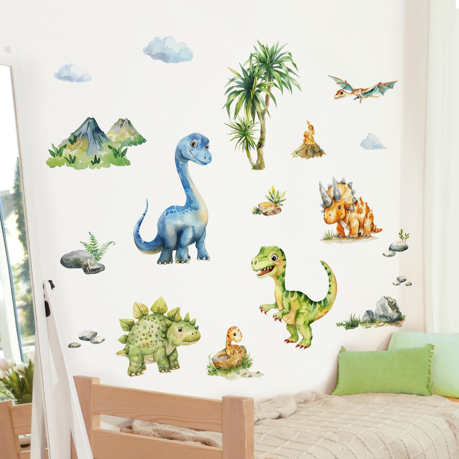 Tanlaby Dinosauri Adesivi Murali Animali Tropicali Acquerello Decorazione Murale per Bambini