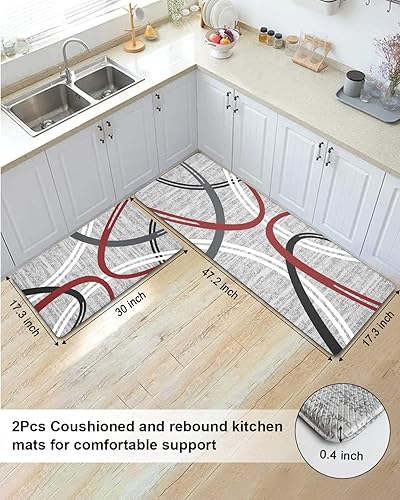 Miniatura 2 de Artnice Juego de 2 alfombras de cocina, modernas alfombrillas acolchadas antifatiga, antideslizantes, impermeables, para el hogar, oficina, Gris,Azul