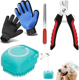 Dog & Cat Grooming Kit 4-in-1 – Pet Deshedding Glove, Bathing & Scrubber Glove, Nail Clippers with File & Rubber Brush, Pr... Price In India