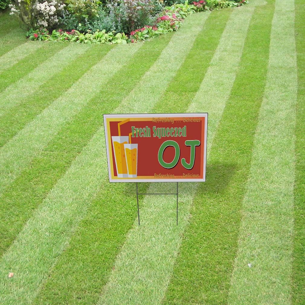 Fastasticdeals Weatherproof Yard Sign Fresh Squeezed Oj Restaurant Cafe Bar Yellow Lawn Garden Juice 18x12 Inches 2 Sides Print
