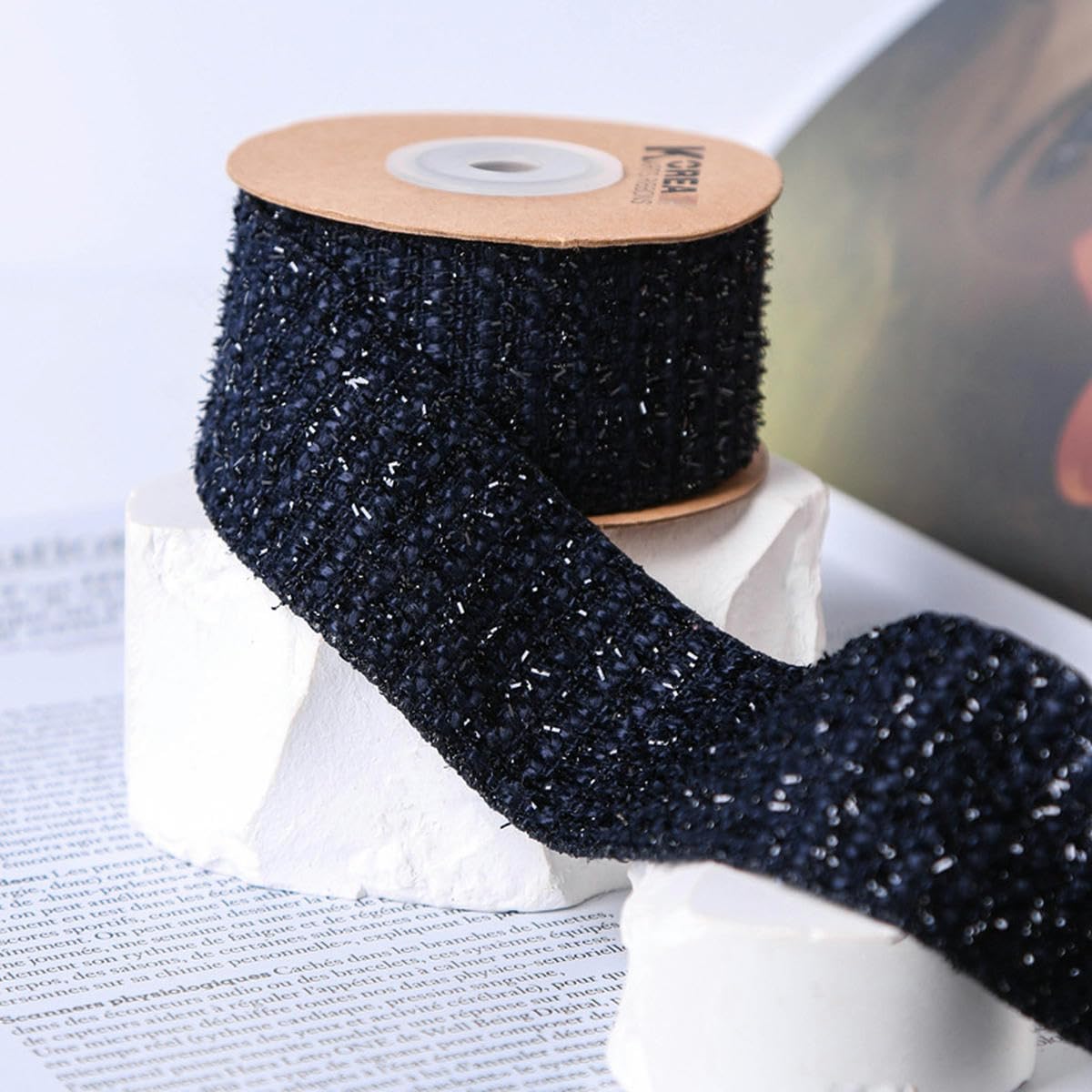 Cinta de tela trenzada de tweed de invierno de 25 mm y 40 mm bordada para manualidades para hacer lazos para el cabello Decoración navideña Cinta al bies de arpillera de algodón-5 negro-40 mm 50 yarda