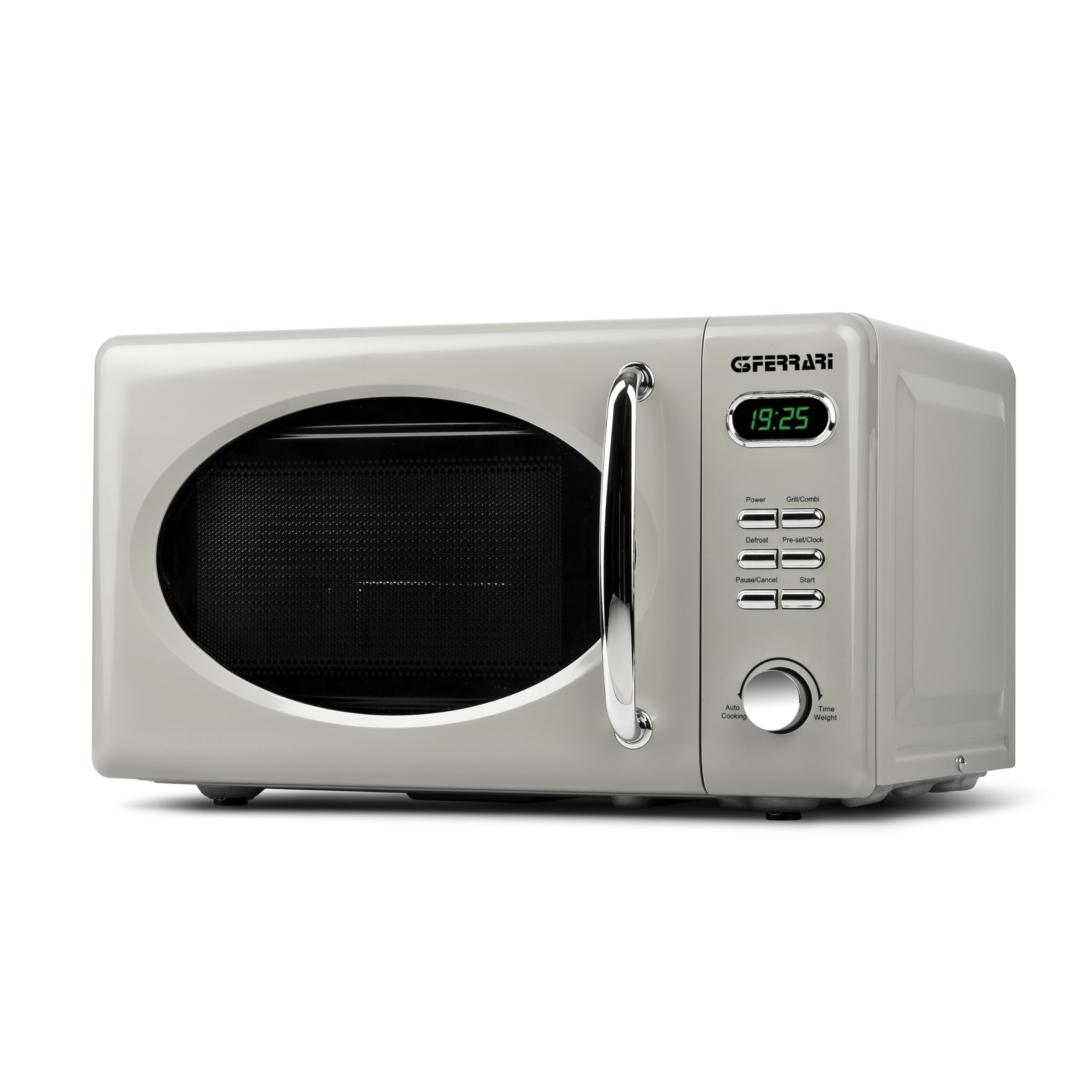 G3 Ferrari G10155 Sapormio Vintage, Digitaler Retro-Mikrowellenofen, 1150W, 20 Liter, 8 Programme, 4 Garfunktionen, inkl. Zubehör, 60-Minuten-Timer, Kreideweiß