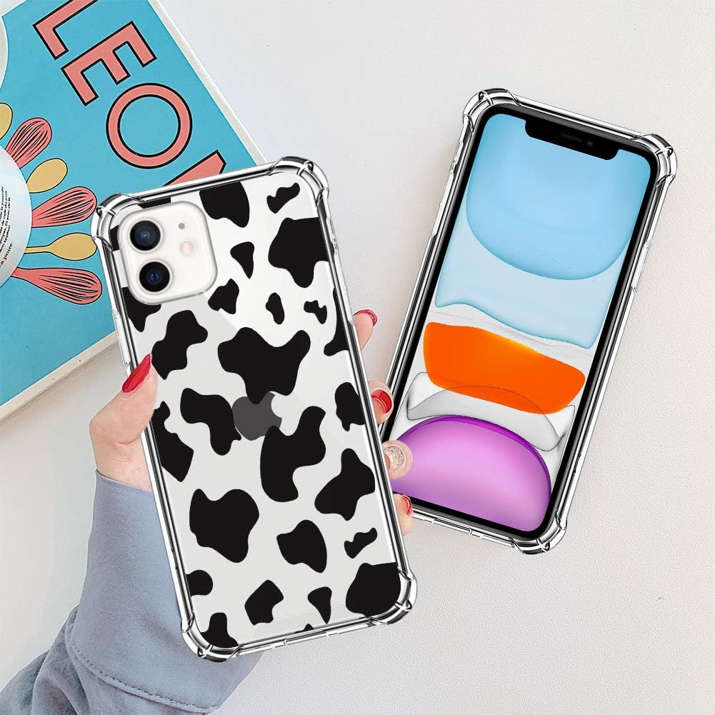 KANGHAR iPhone 11 Case Cow Printer Black Cute Pattern Shockproof Clear Four Corners Cushion Durable Hard PC + Soft TPU Bumper Anti-Scratch Full Body Protection Crystal Cover-6.1inch