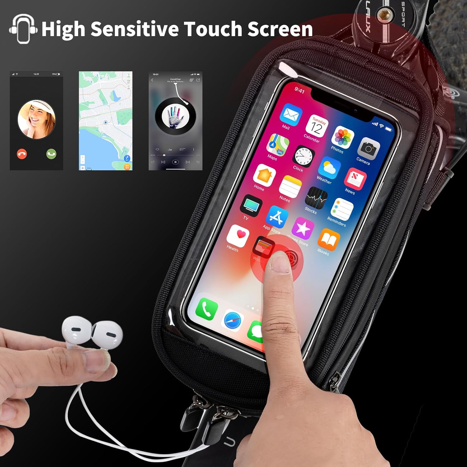 Bike/Bicycle Frame Bag, Waterproof Bike Top Tube Bag, Compatible with Phones Up to 6.8 Inches