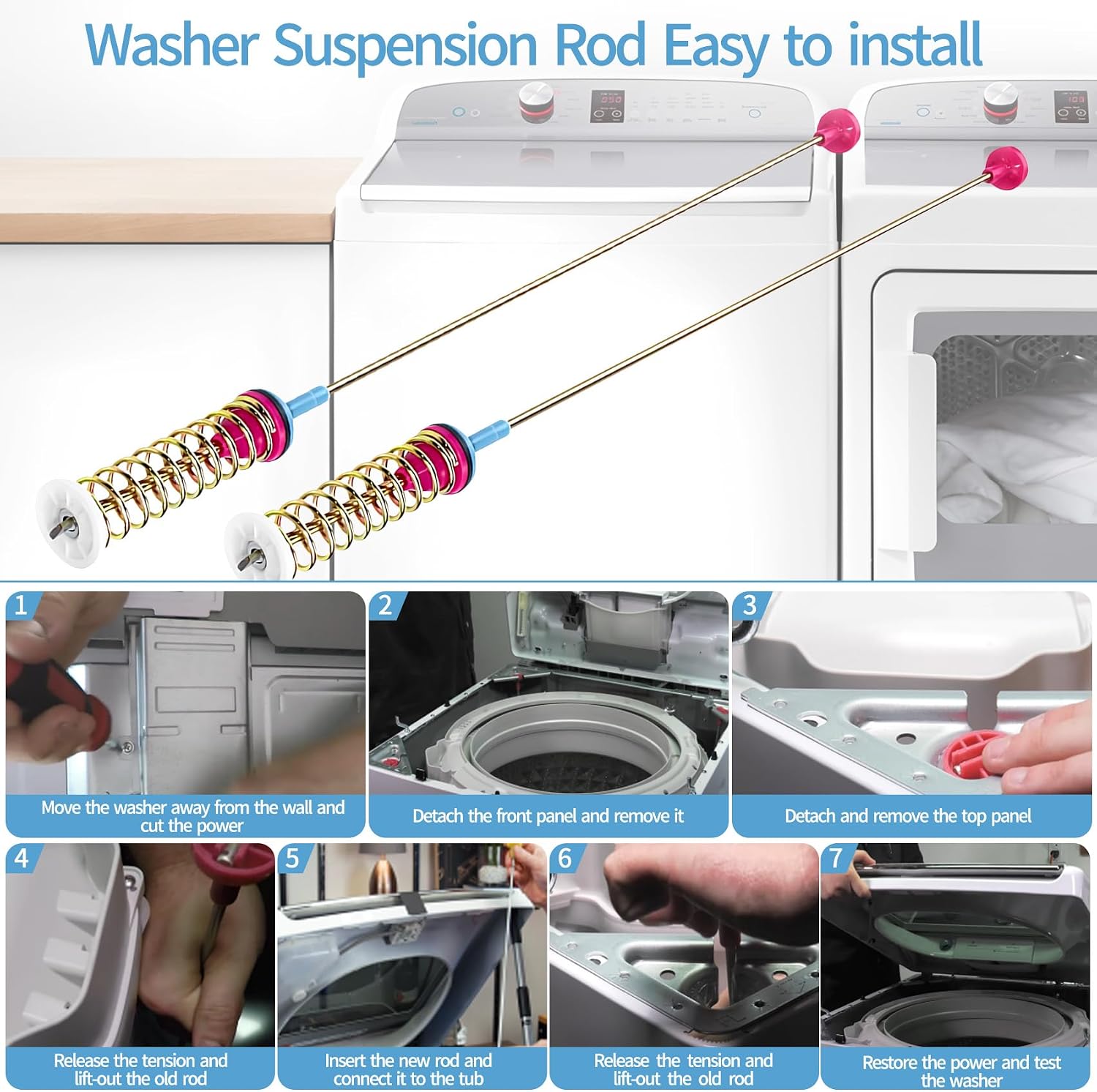 WA54R7600AW/US-00 WA54R7600AV/US-00 WA54R7600AC/US-00 WA54R7200AW/US-02 WA54R7200AV/US-00 Washer Suspension Rods Fit for Samsung Washer WA54R7600AW/US WA54R7600AV/US WA54R7600AC/US WA54R7200AW/US