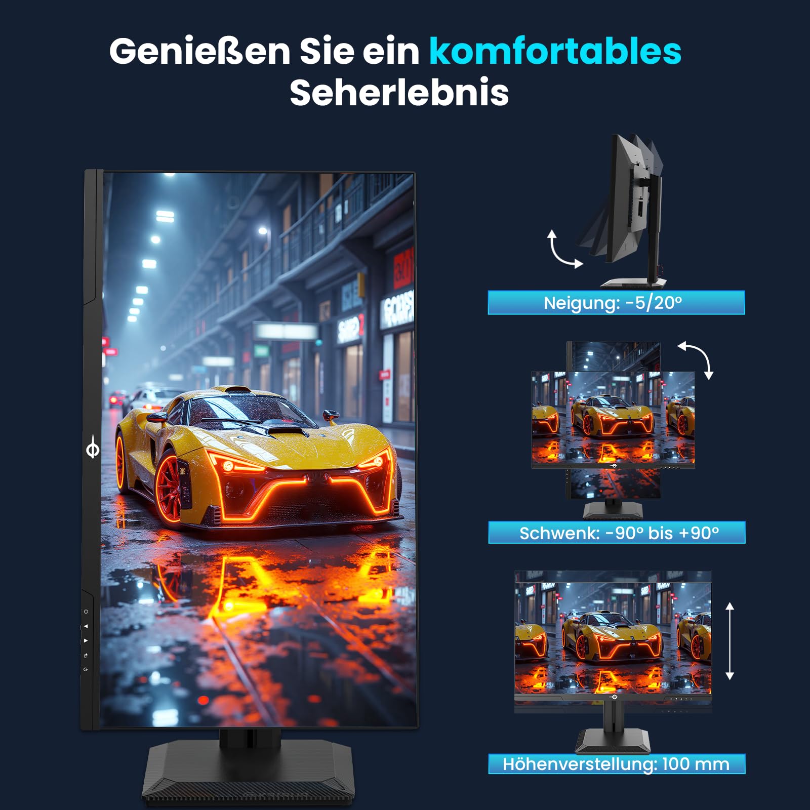 TITAN ARMY Monitor Gaming 27 Pulgadas, 4K@160Hz, FHD@320Hz Dual Mode, Fast IPS 1ms, HDR400, Adaptive-Sync, 135% sRGB, Soporte Giratorio y Elevable, VESA 100 * 100mm, HDMI 2.1, DP 1.4, P2712V