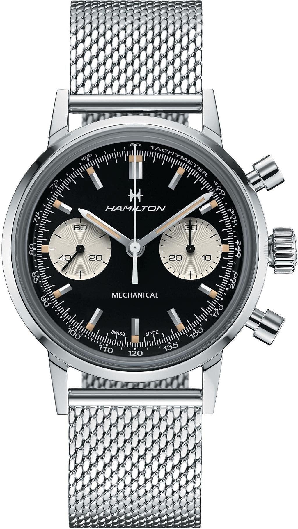 American Classic Intra-Matic Mechanical Men's Watch, 40mm Stainless Steel Case, Swiss Made, Black Dial Analog Wrist Watch for Men, 100m Waterproof, Sapphire Crystal, Stainless Steel Strap